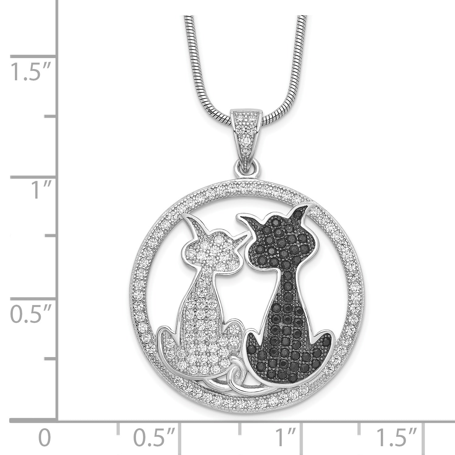 Brilliant Embers Sterling Silver Cat Necklace with Black & White CZ Stones
