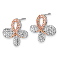 Brillant Embers Sterling Silver Rose Gold-plated CZ Awareness Post Earrings