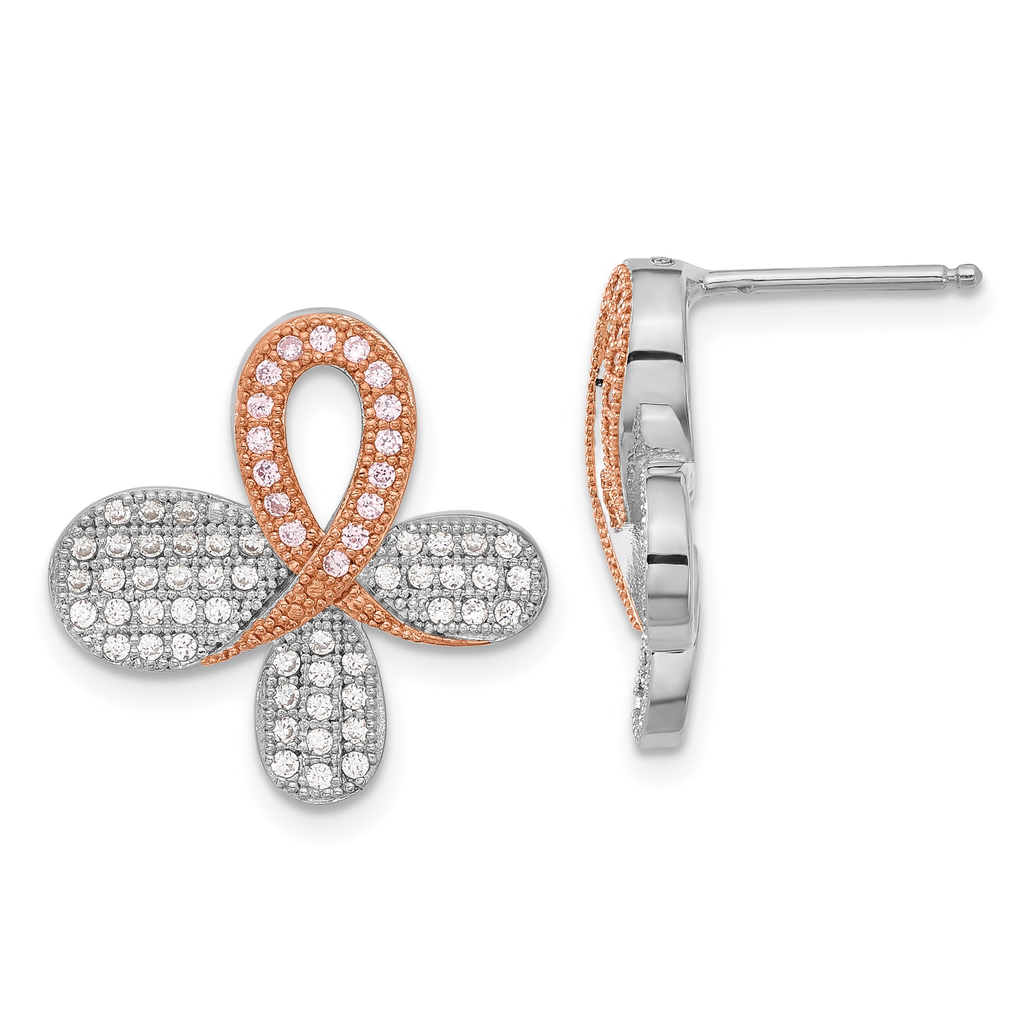 Brillant Embers Sterling Silver Rose Gold-plated CZ Awareness Post Earrings Main image