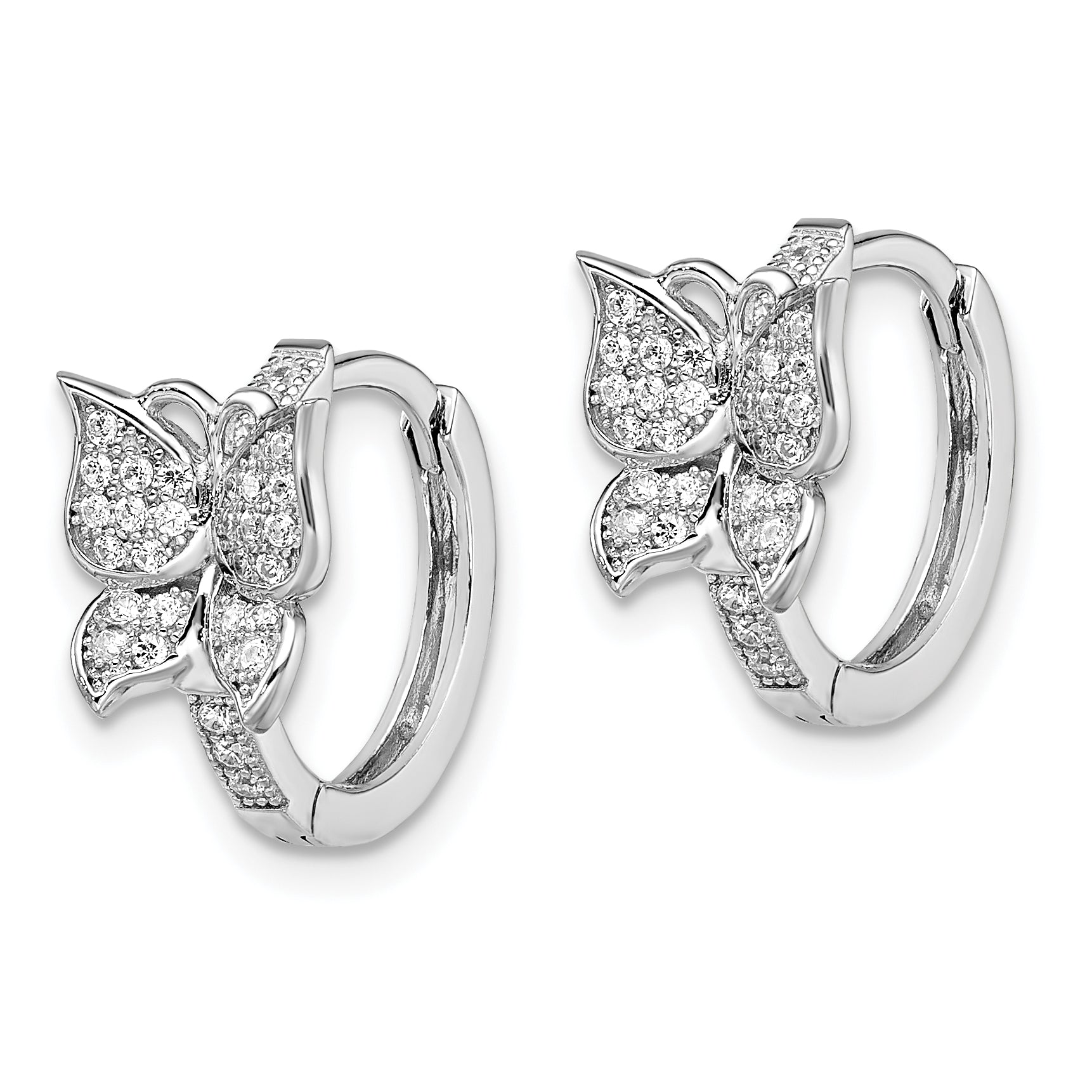 Sterling Silver CZ Butterfly Hoop Earrings with Rhodium-Plated Finish Secondary image