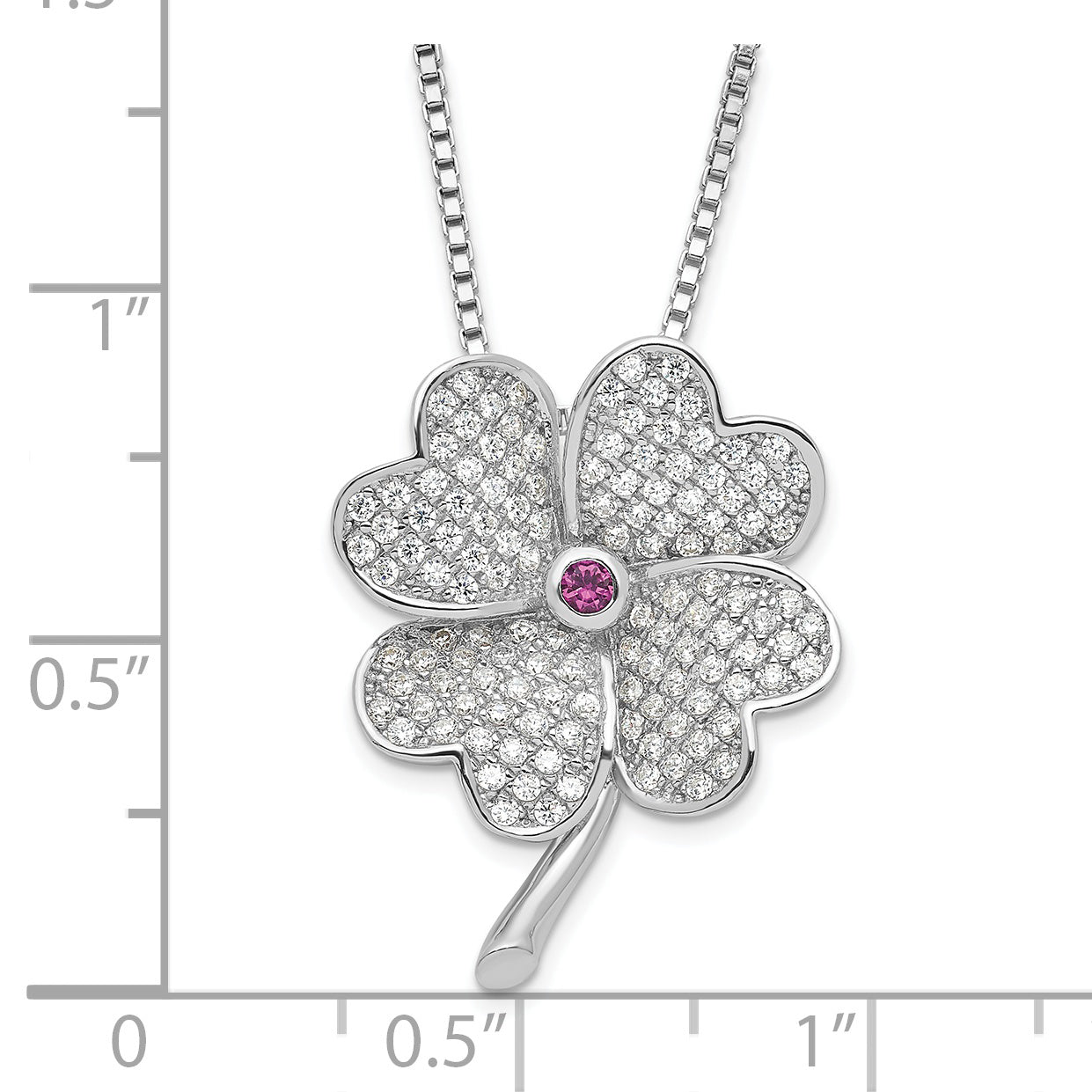 Sterling Silver CZ & Red Corundum Clover Necklace Elegant 925 Polished Finish Secondary image