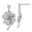 Sterling Silver Rhod-plated CZ & Red Corundum Four Leaf Clover Earrings