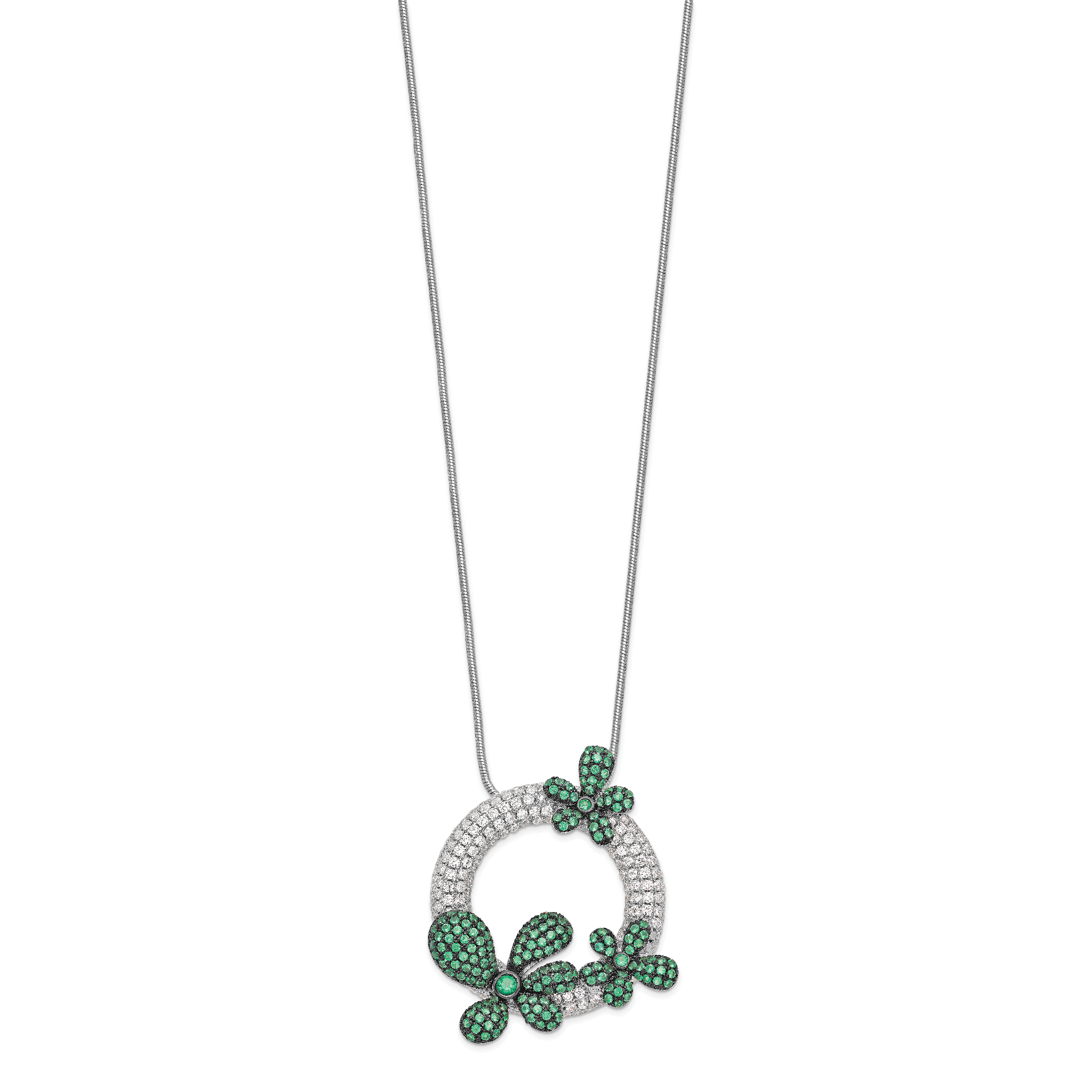 Brilliant Embers Sterling Silver Flower Necklace with White and Green CZ Secondary image
