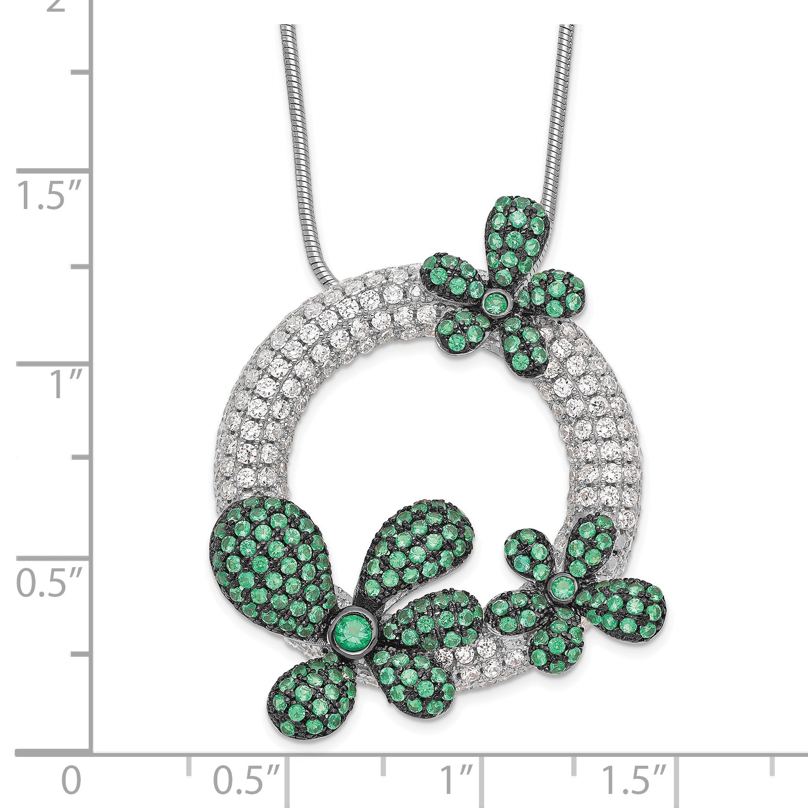 Brilliant Embers Sterling Silver Flower Necklace with White and Green CZ