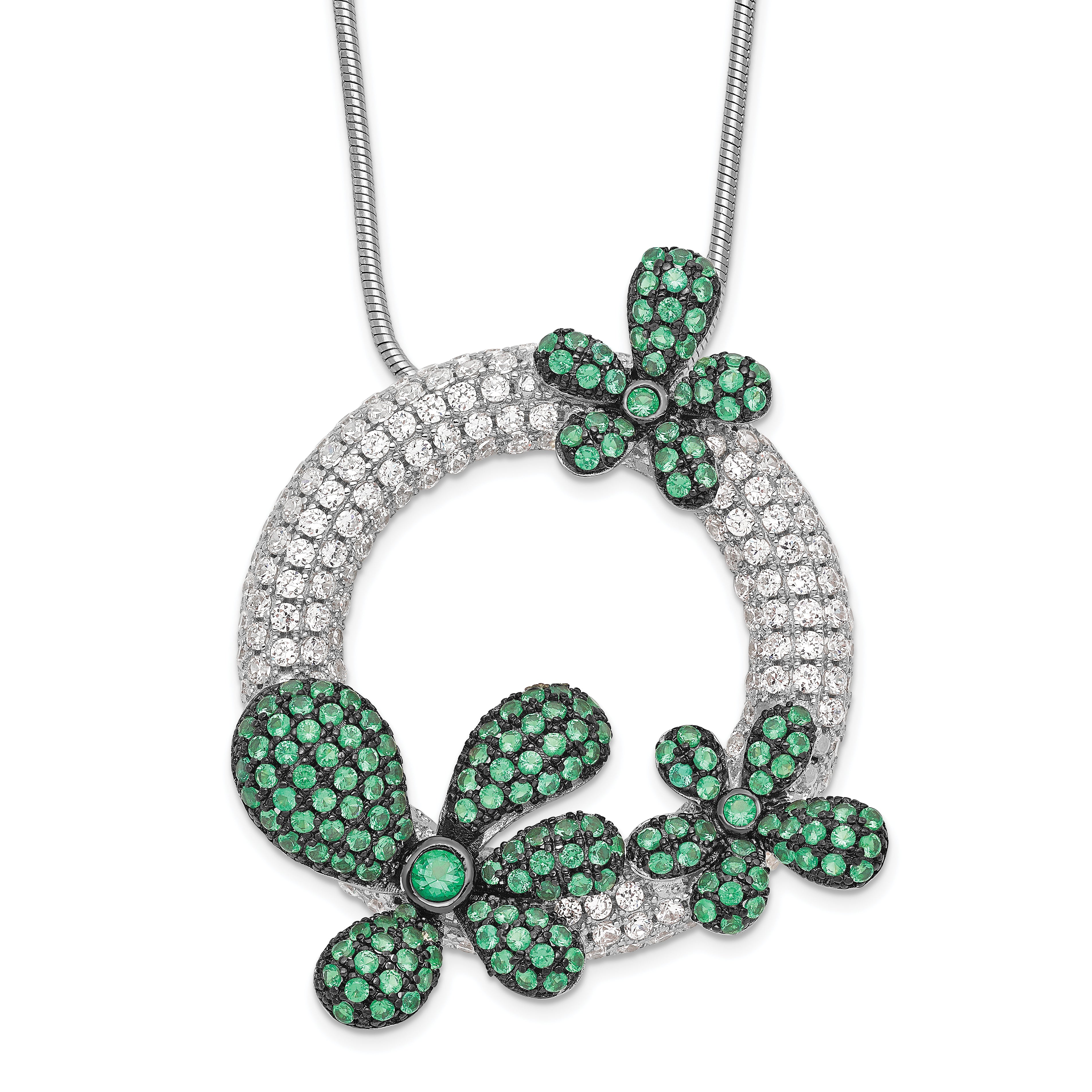 Brilliant Embers Sterling Silver Rhodium-plated 327 Stone 18 inch Micro Pav‚ White and Green CZ Flower Necklace with 2 Inch Extender Main image