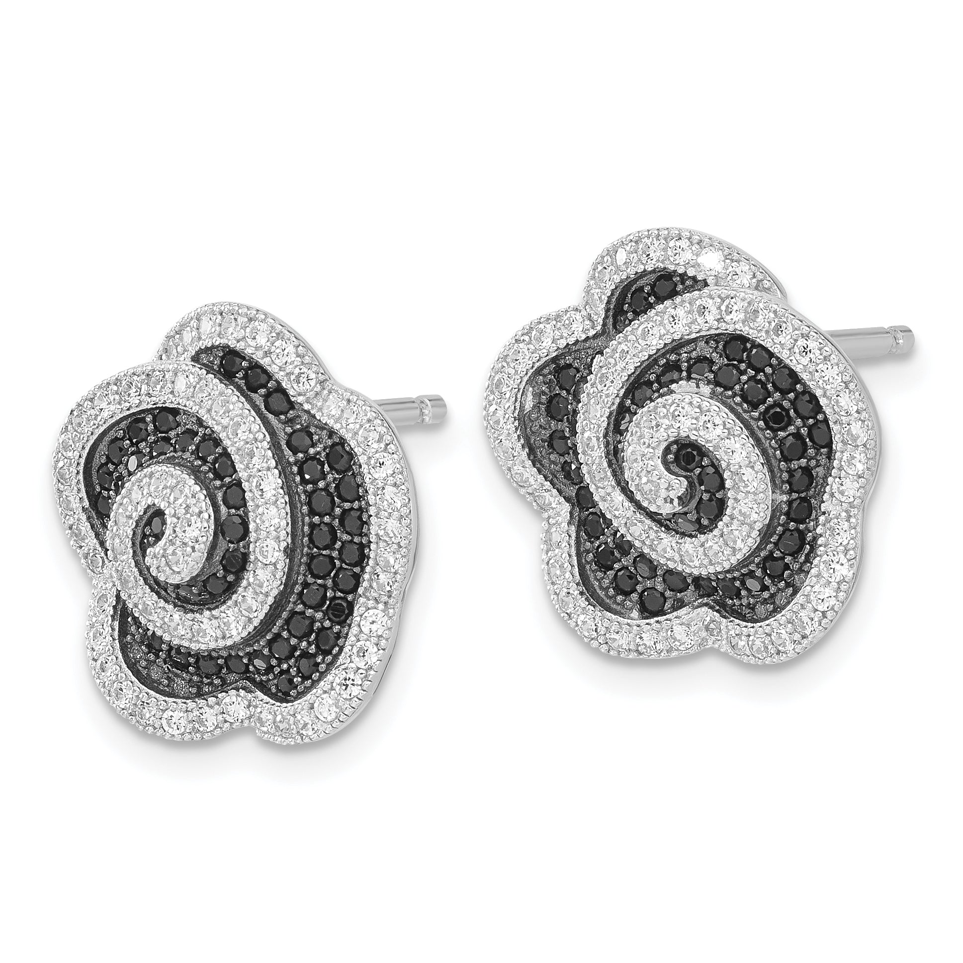 Sophia Jewelers Sterling Silver CZ Swirl Flower Earrings Polished Elegant Design Secondary image