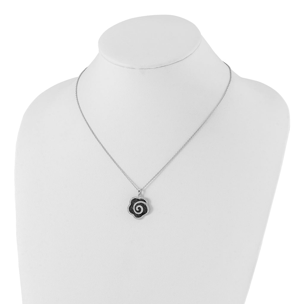 Brilliant Embers Sterling Silver Rhodium-Plated CZ Flower Necklace with 2 Extender