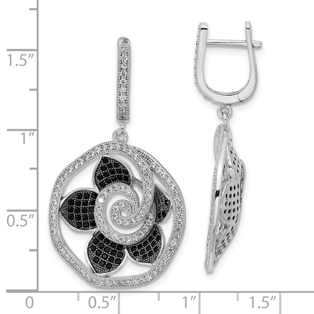 Sterling Silver 925 CZ Dangle Earrings with Multi-Color Floral Design