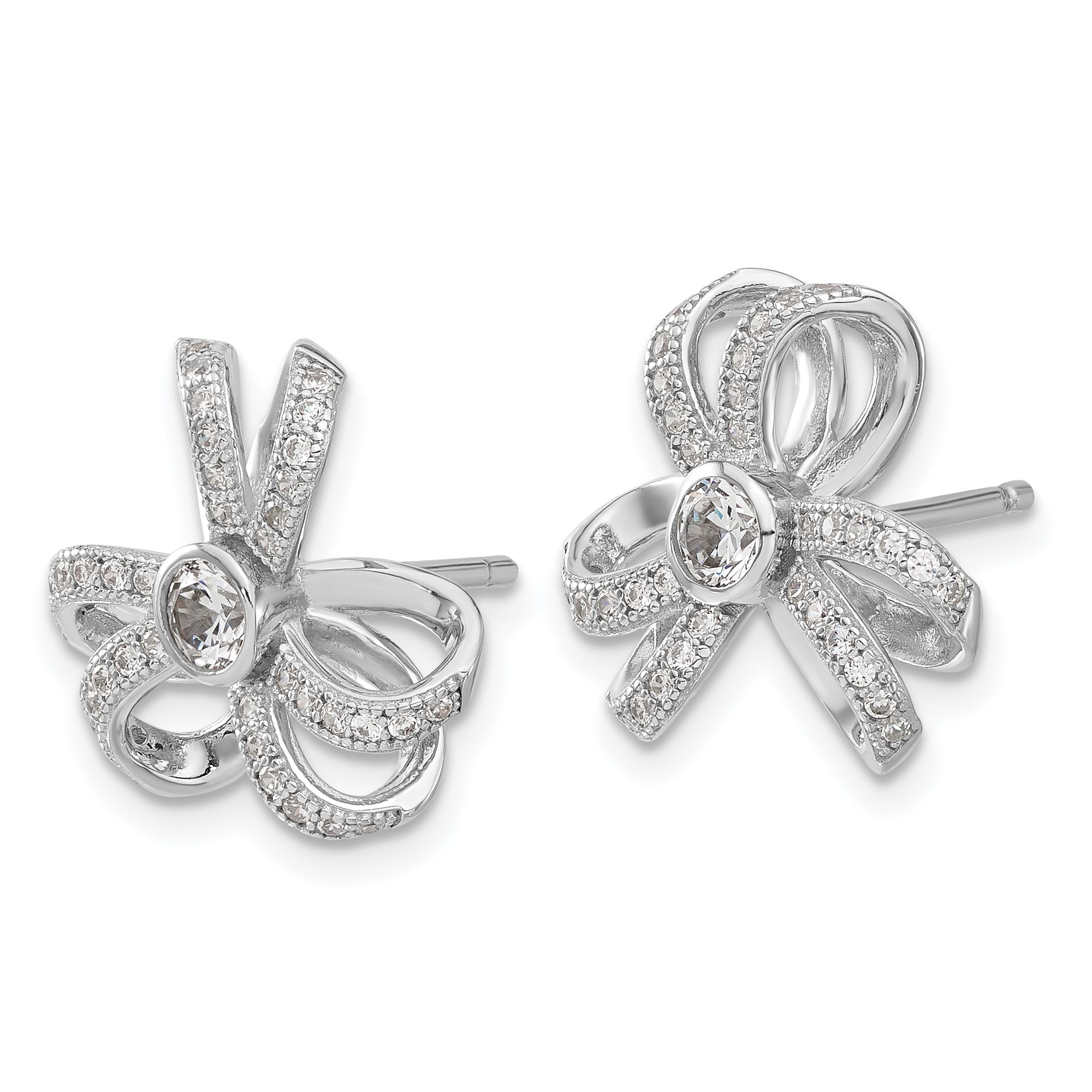 Sterling Silver CZ Flower Earrings with Rhodium Finish Elegant Design Secondary image