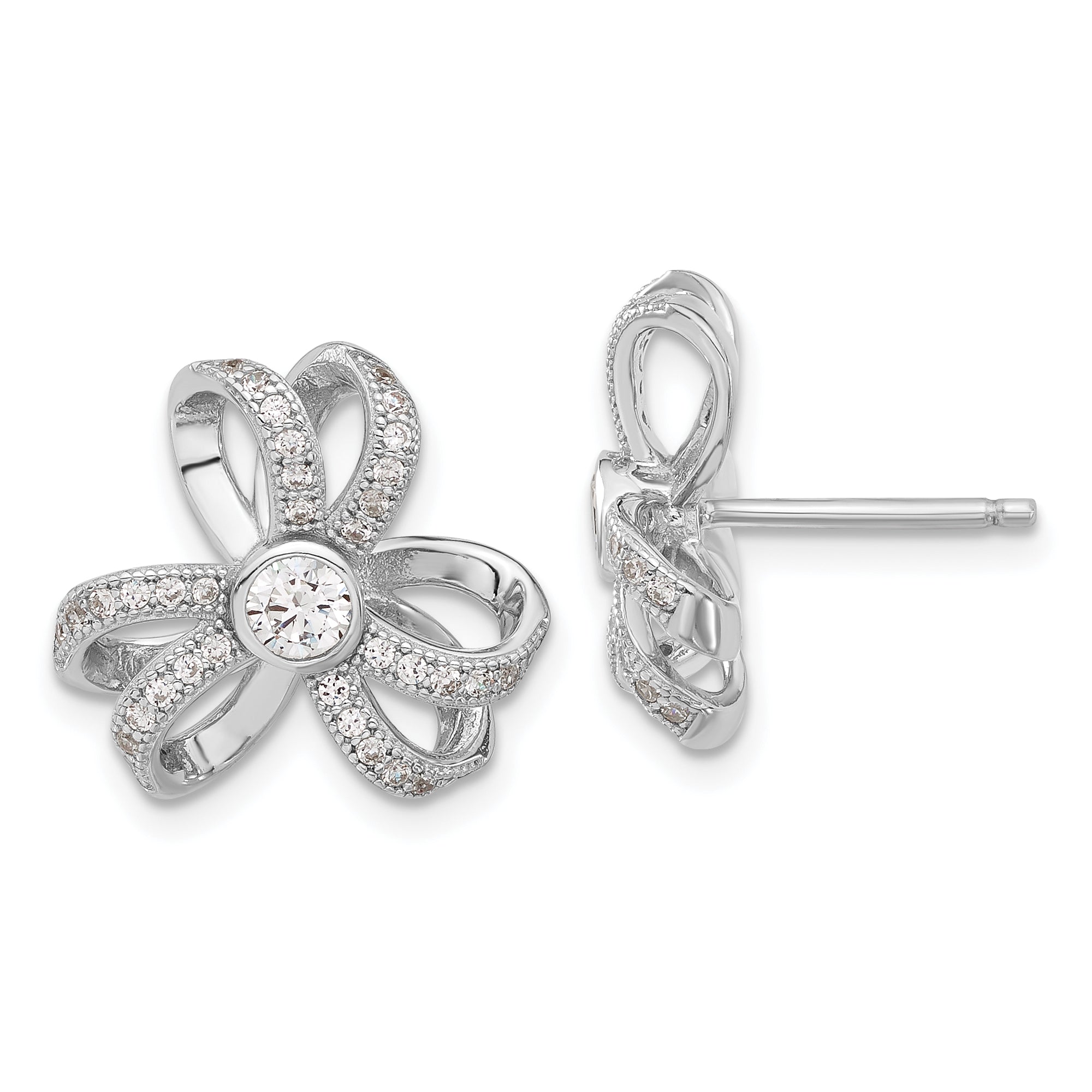 Sterling Silver Brilliant Embers CZ Flower Post Earrings Main image