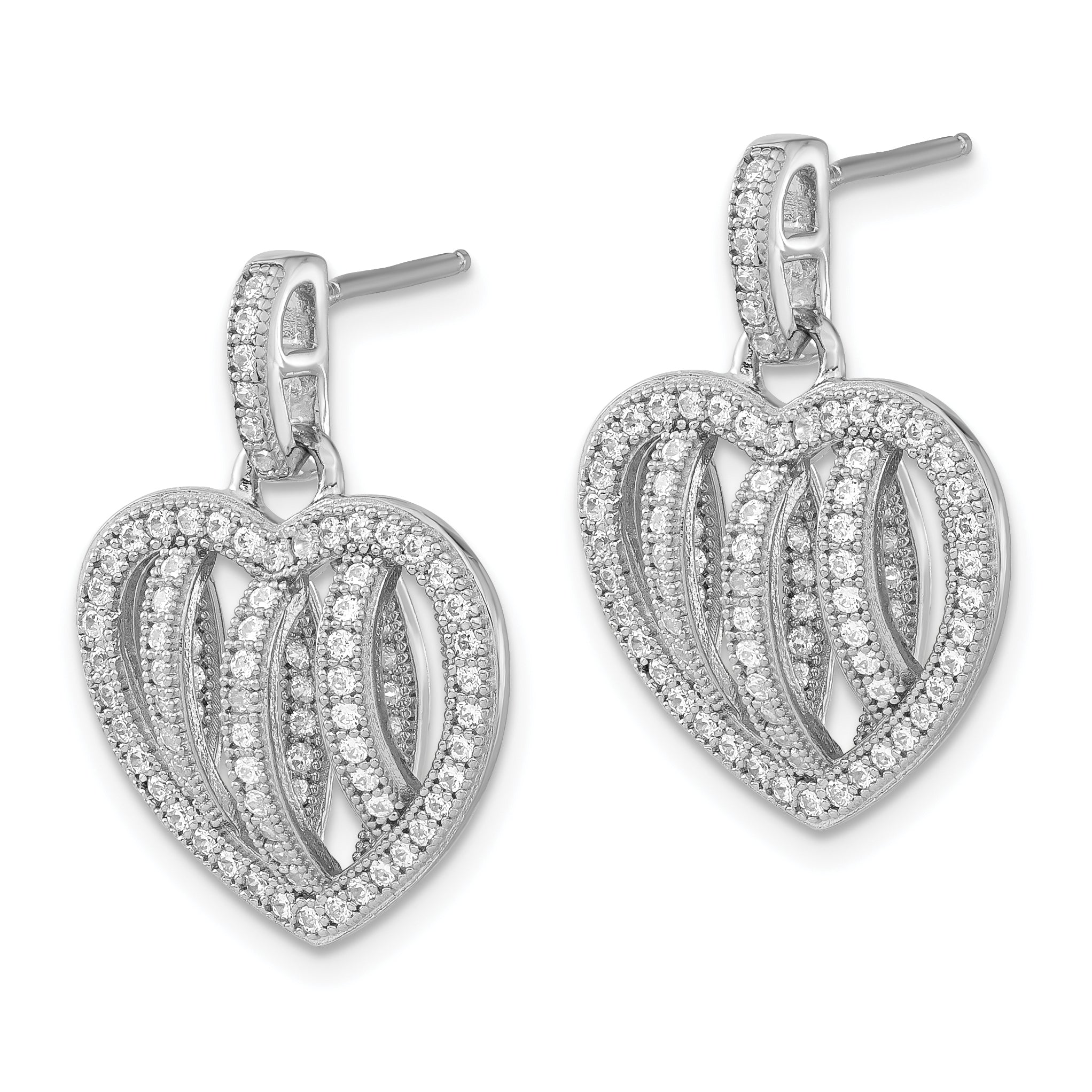 Sophia Jewelers Sterling Silver CZ Heart Dangle Earrings Elegant Women's Jewelry Secondary image
