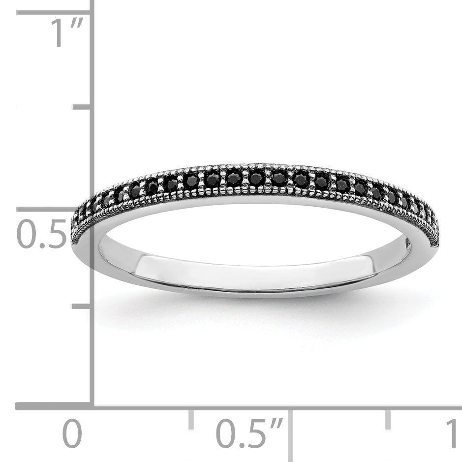 Brilliant Embers Sterling Silver Rhodium-plated 25 stone Micro Pav‚ Black CZ Polished Ring - 6