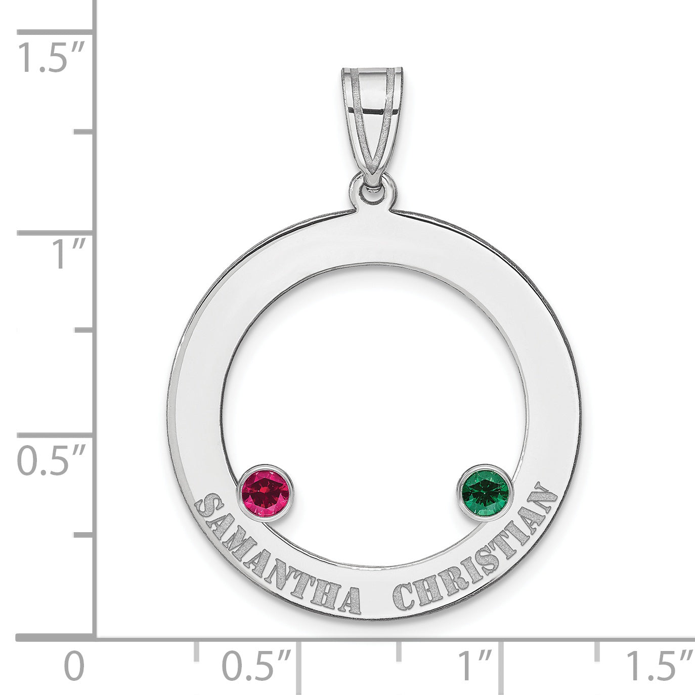 SS/Rhodium-Plated 2 Birthstone Circle with SS Bezel Family Pendant Secondary image