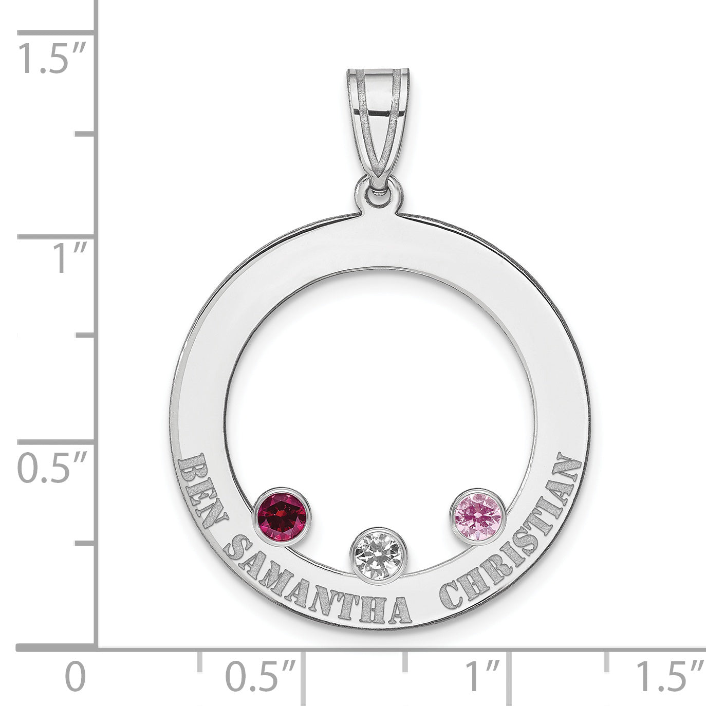 SS/Rhodium-Plated 3 Birthstone Circle with SS Bezel Family Pendant Secondary image