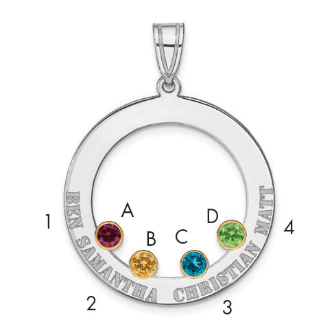 SS/Rhod-plated 4 Birthstone Circle with 14k Bezel Family Pendant Secondary image