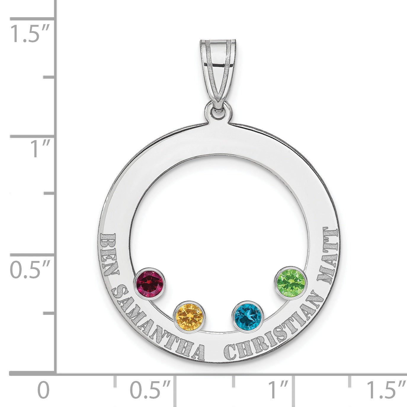 SS/Rhodium-Plated 4 Birthstone Circle with SS Bezel Family Pendant Secondary image