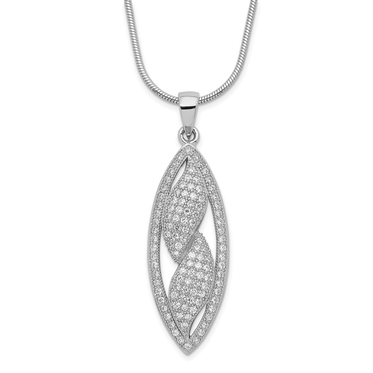 Sterling Silver & CZ Brilliant Embers Fancy Marquise Design Necklace