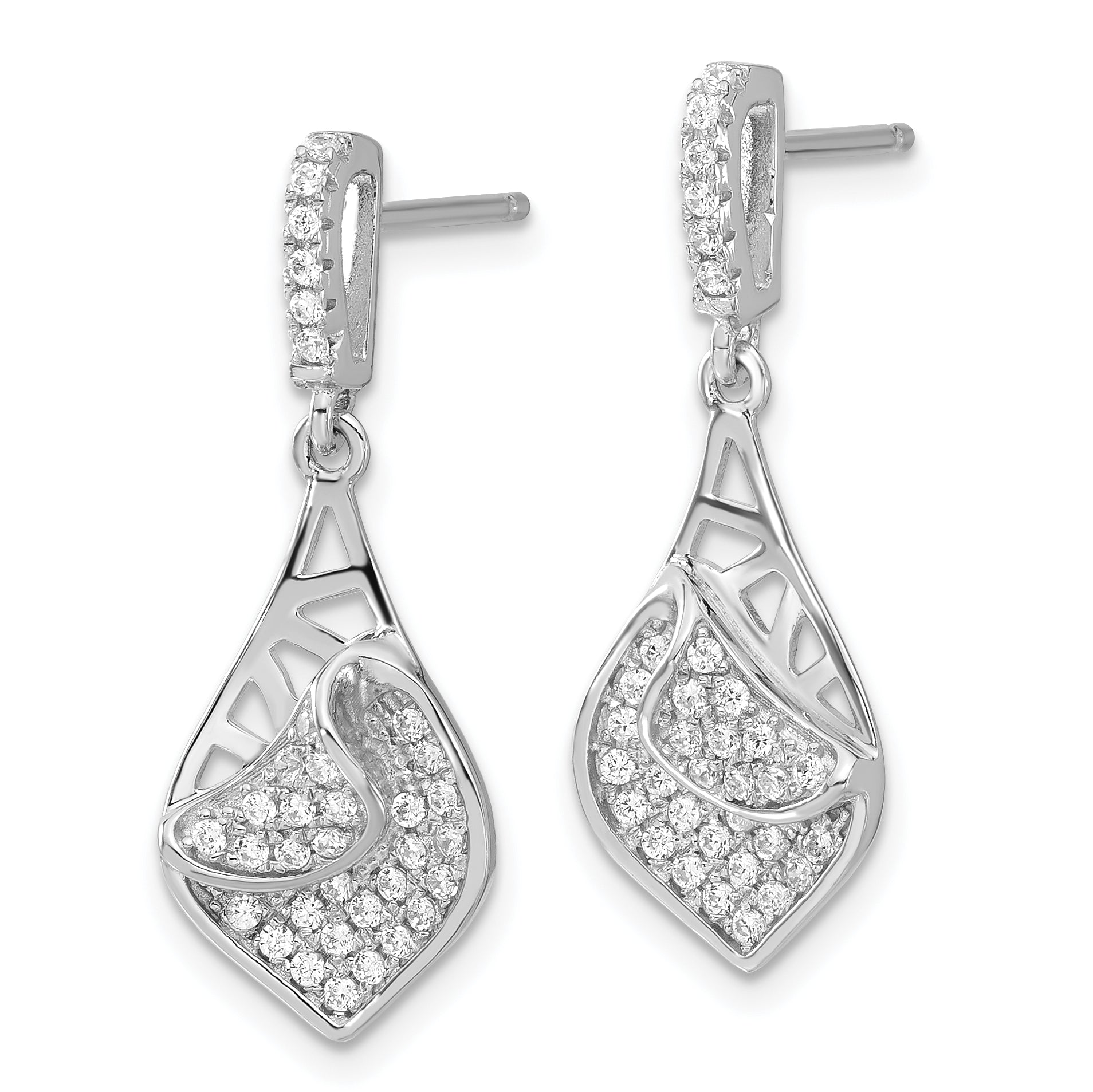 Sterling Silver Brilliant Embers Fancy CZ Teardrop Dangle Post Earrings