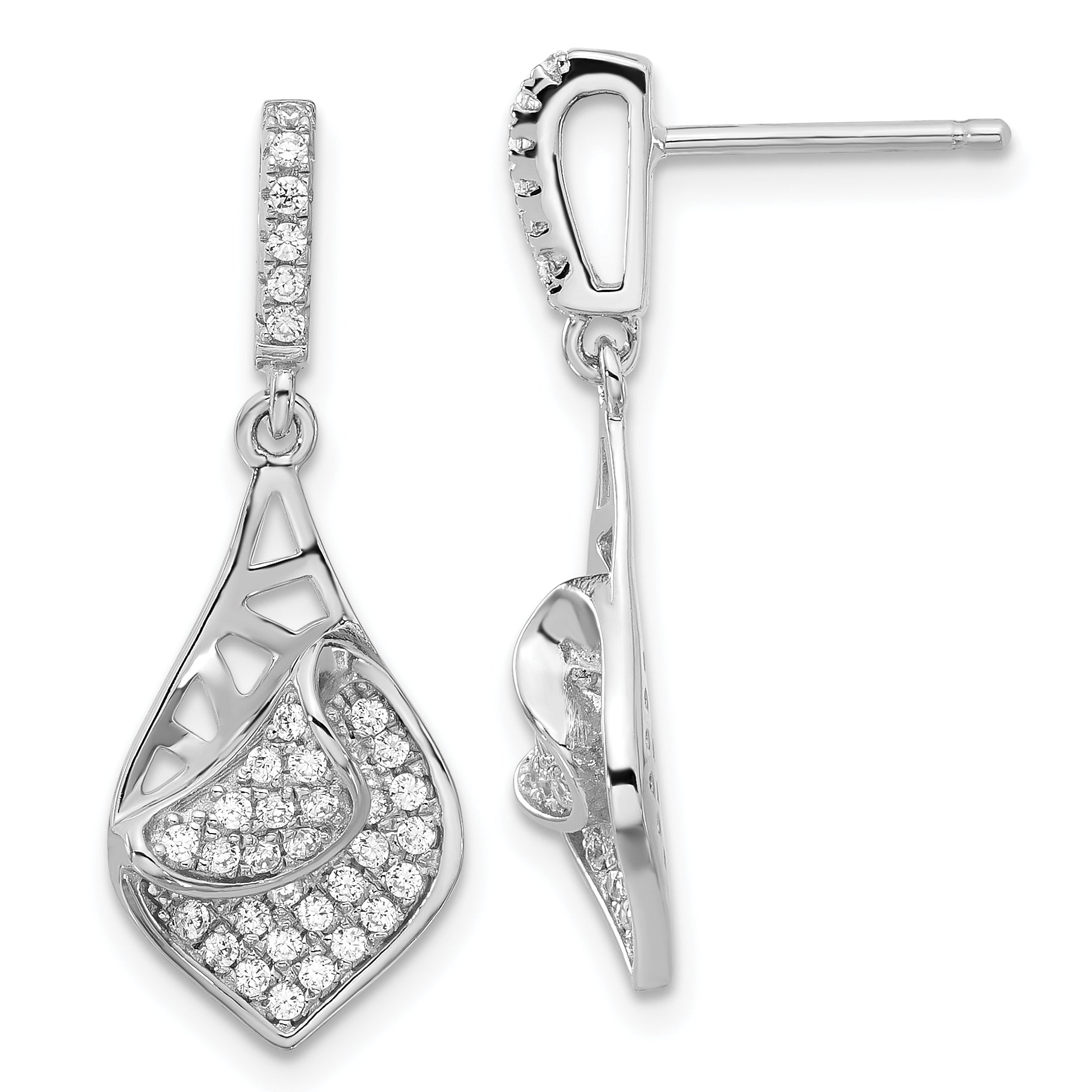 Sterling Silver Brilliant Embers Fancy CZ Teardrop Dangle Post Earrings