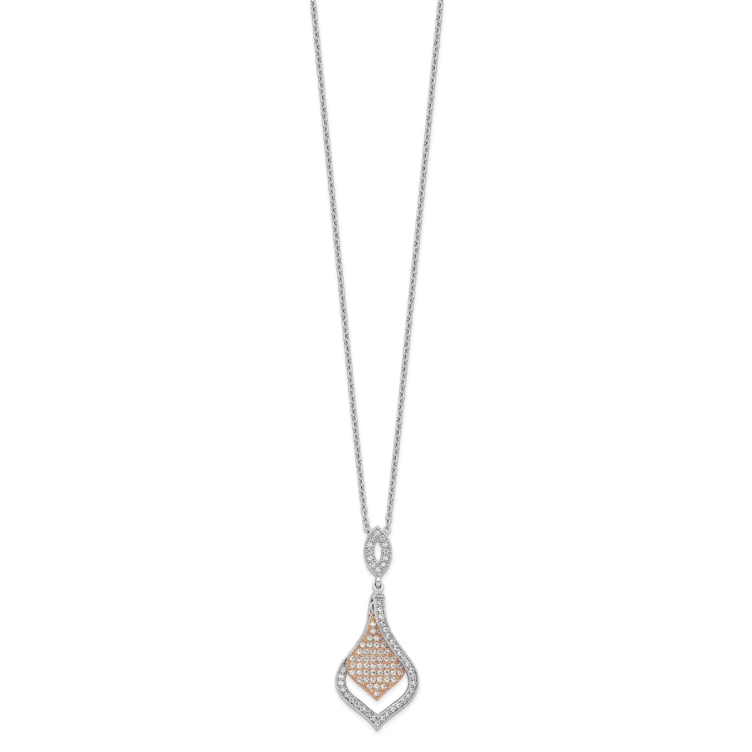 Brilliant Embers Sterling Silver Rose Gold-plated Rhodium-plated 105 Stone 18 inch Micro Pav‚ CZ Necklace with 2 Inch Extender