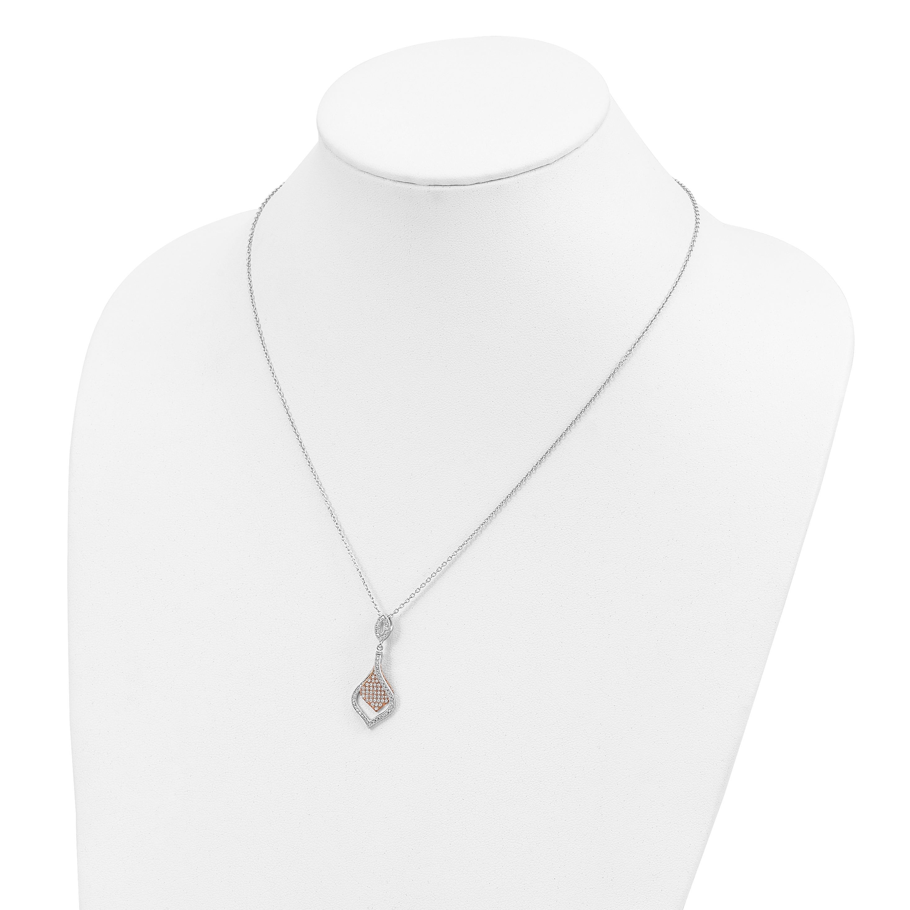 Brilliant Embers Sterling Silver Rose Gold-plated Rhodium-plated 105 Stone 18 inch Micro Pav‚ CZ Necklace with 2 Inch Extender