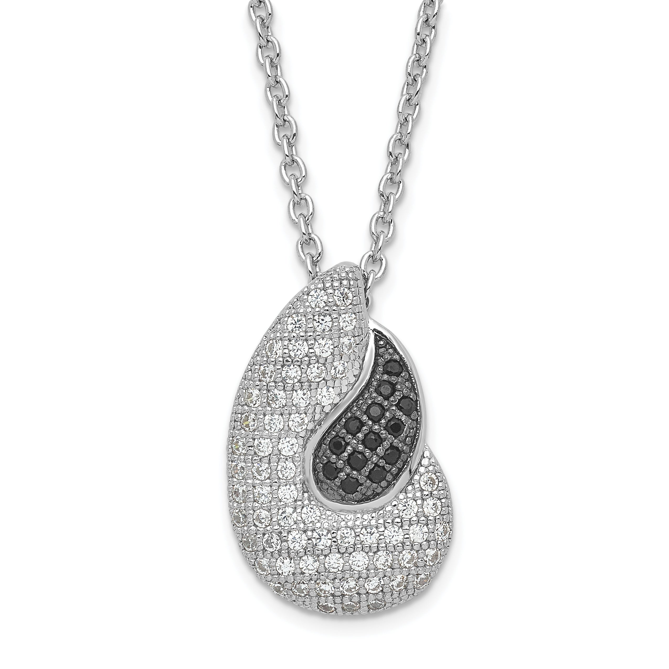 Sterling Silver Black & Clear CZ True Fire Polished Teardrops Necklace Main image