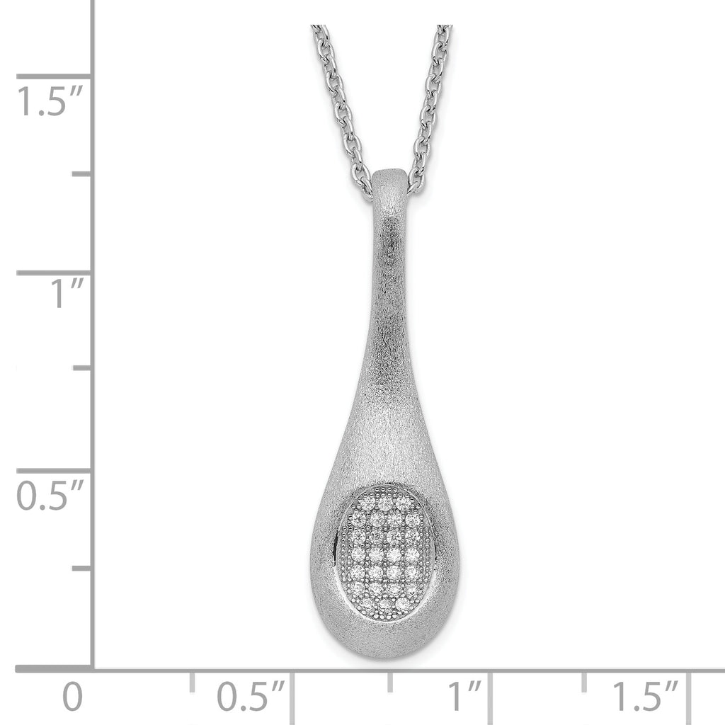 Brilliant Embers Sterling Silver CZ Teardrop Necklace with Rhodium Polish