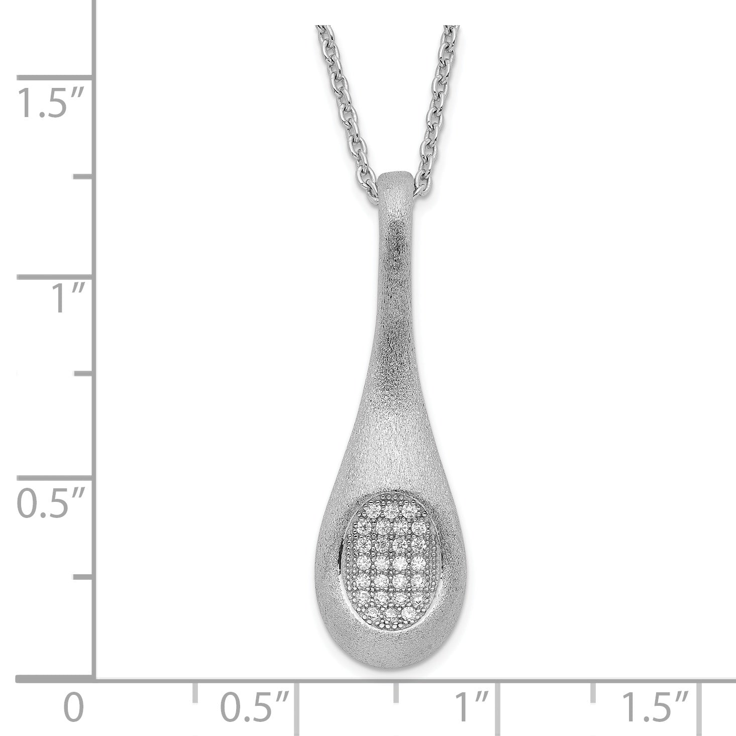 Brilliant Embers Sterling Silver CZ Teardrop Necklace with Rhodium Polish