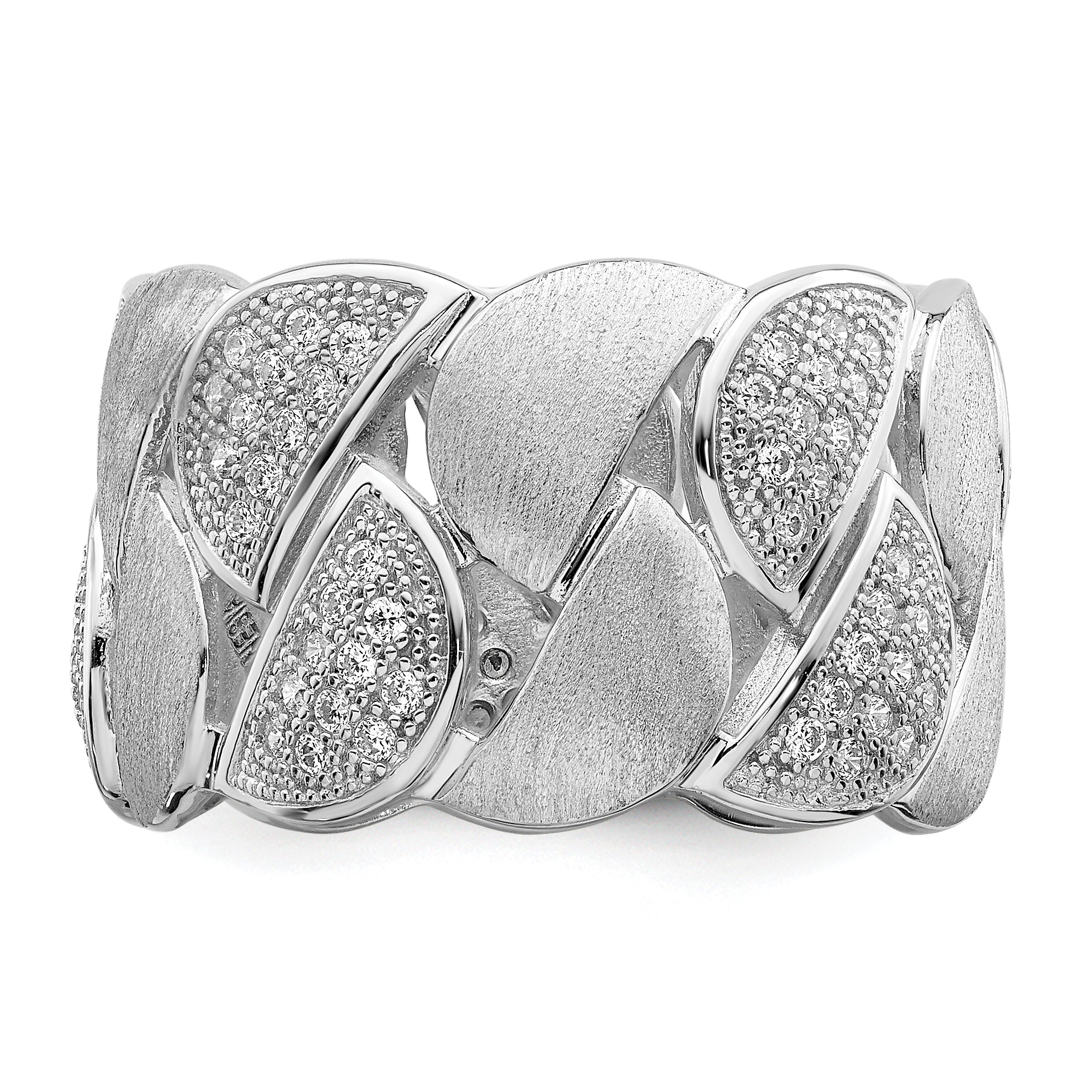 Brilliant Embers Sterling Silver Rhodium-plated 110 Stone Micro Pav‚ CZ Brushed and Polished Ring - 6