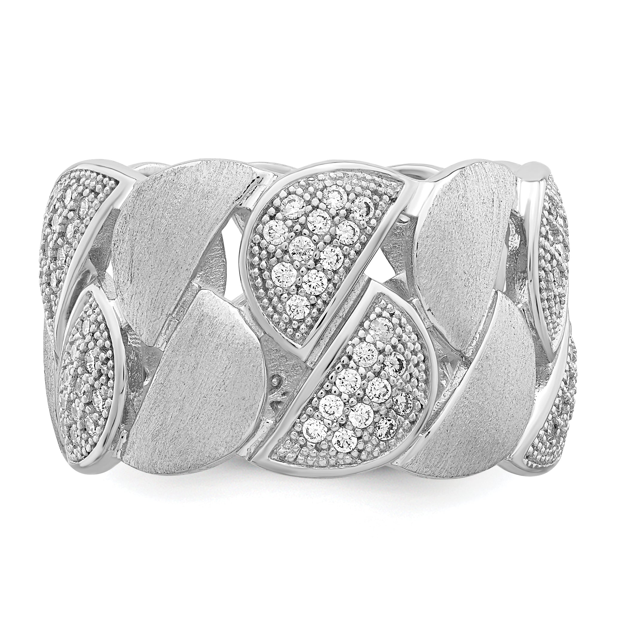 Brilliant Embers Sterling Silver Rhodium-plated 110 Stone Micro Pav‚ CZ Brushed and Polished Ring - 6
