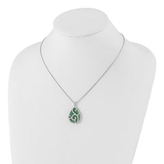 Brilliant Embers Sterling Silver Rhodium-plated Green & Clear CZ Teardrop w/ 2in ext Necklace