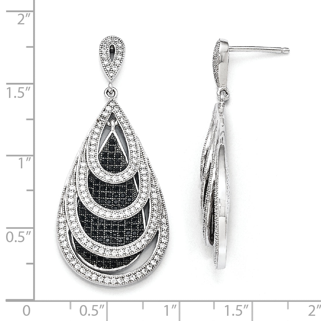 Sterling Silver CZ Teardrop Dangle Earrings with Rhodium Polish Secondary image