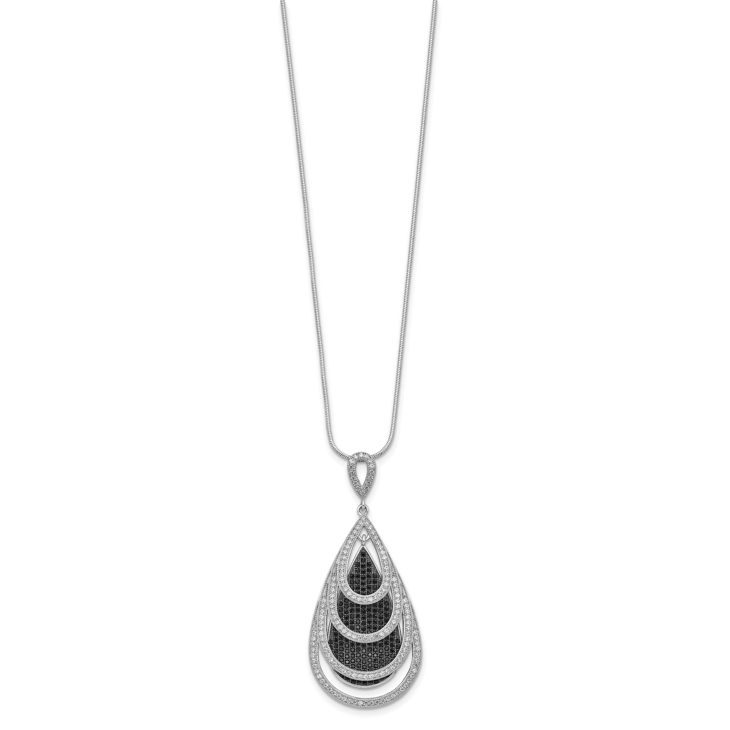 Brilliant Embers Sterling Silver Teardrop Necklace with Black and White CZ