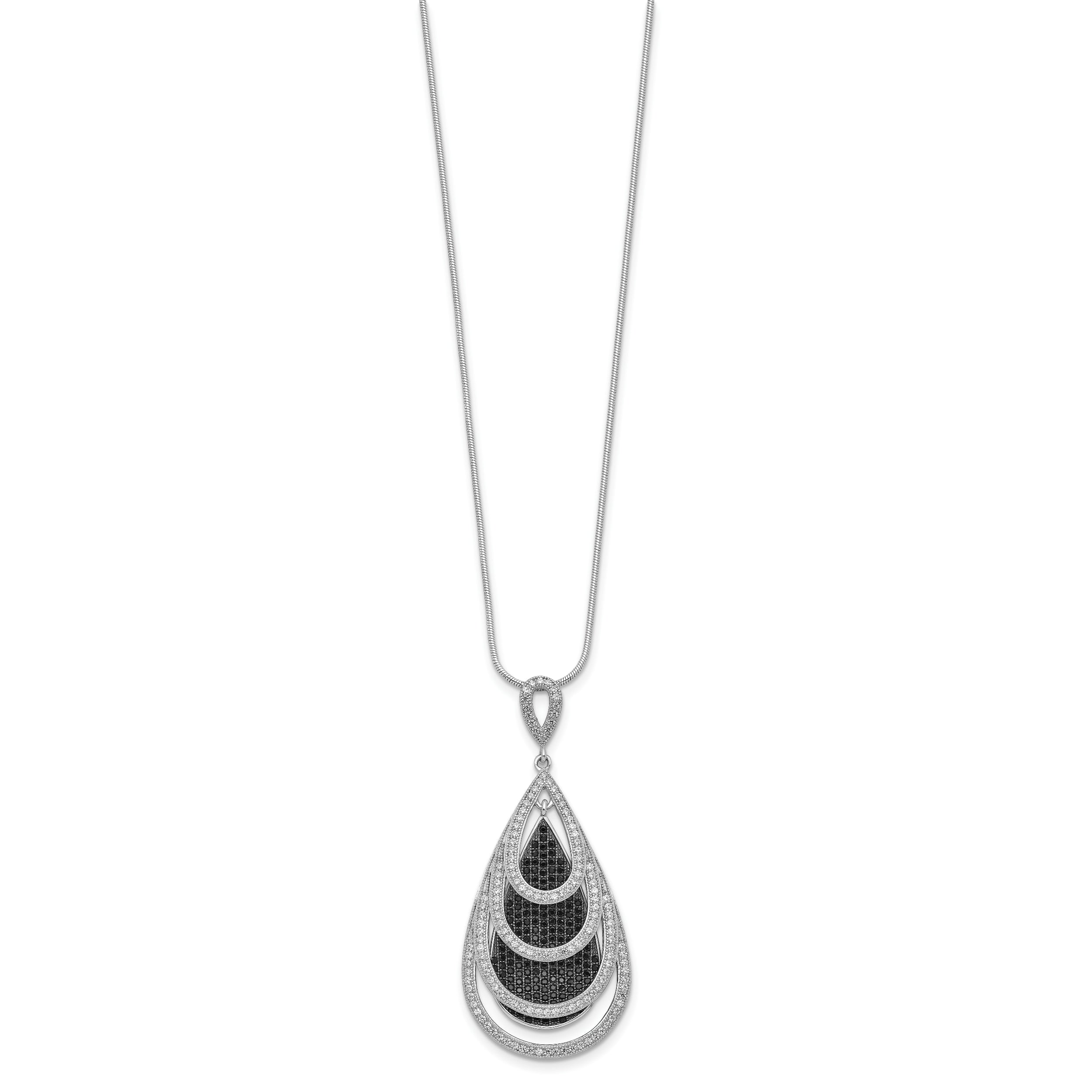 Brilliant Embers Sterling Silver Rhodium-plated 349 Stone 18 inch Micro Pav‚ Black and White CZ Teardrop Necklace with 2 Inch Extender