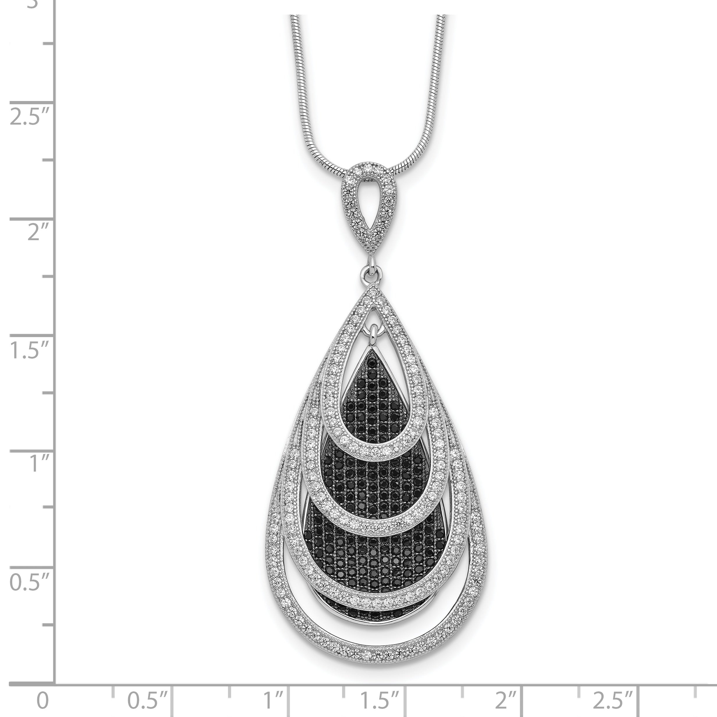 Brilliant Embers Sterling Silver Rhodium-plated 349 Stone 18 inch Micro Pav‚ Black and White CZ Teardrop Necklace with 2 Inch Extender