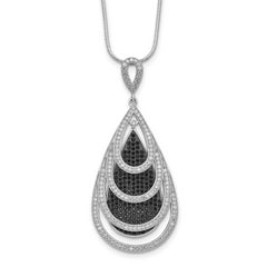 Brilliant Embers Sterling Silver Rhodium-plated 349 Stone 18 inch Micro Pav‚ Black and White CZ Teardrop Necklace with 2 Inch Extender