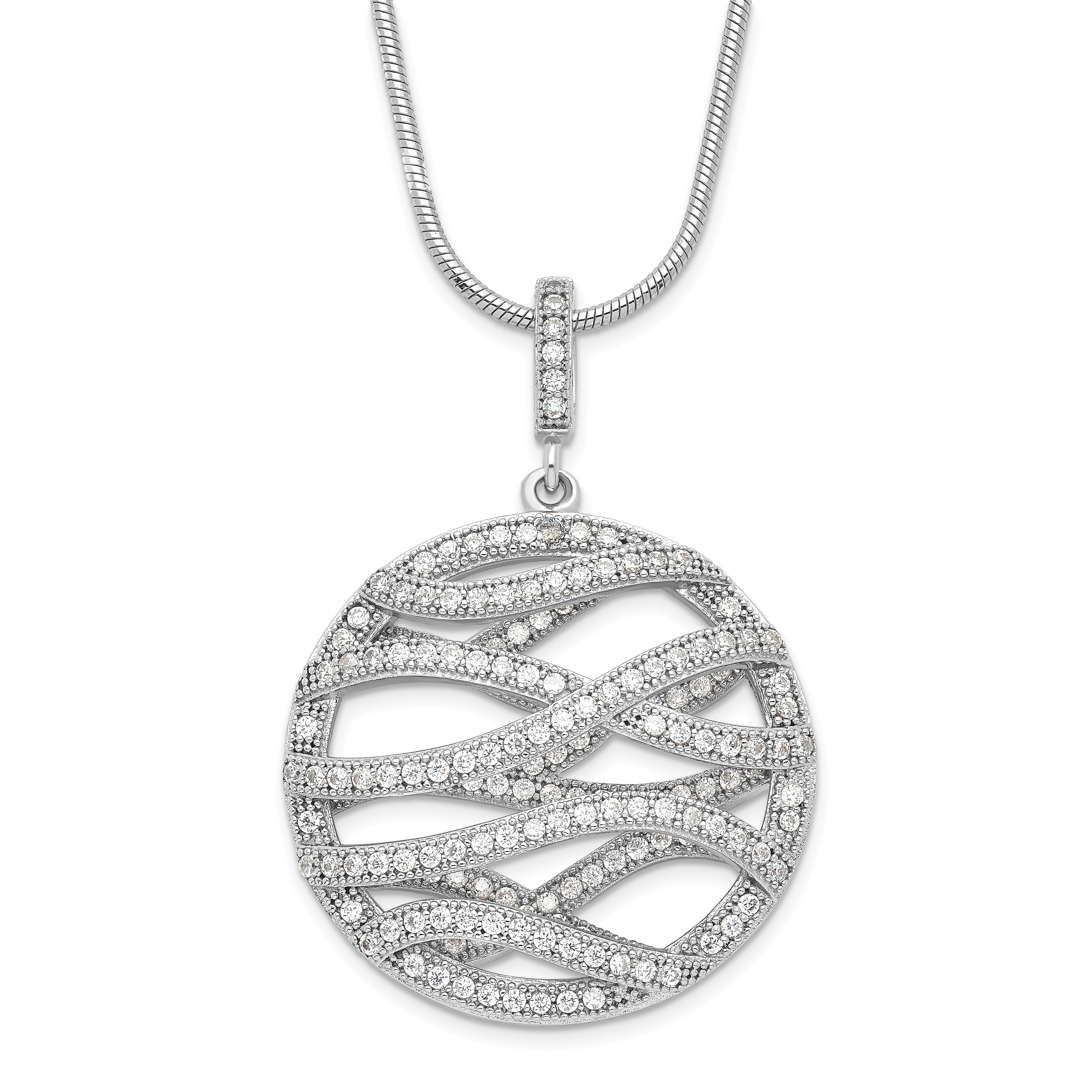 Sterling Silver & CZ Brilliant Embers Polished Fancy Round Necklace Main image