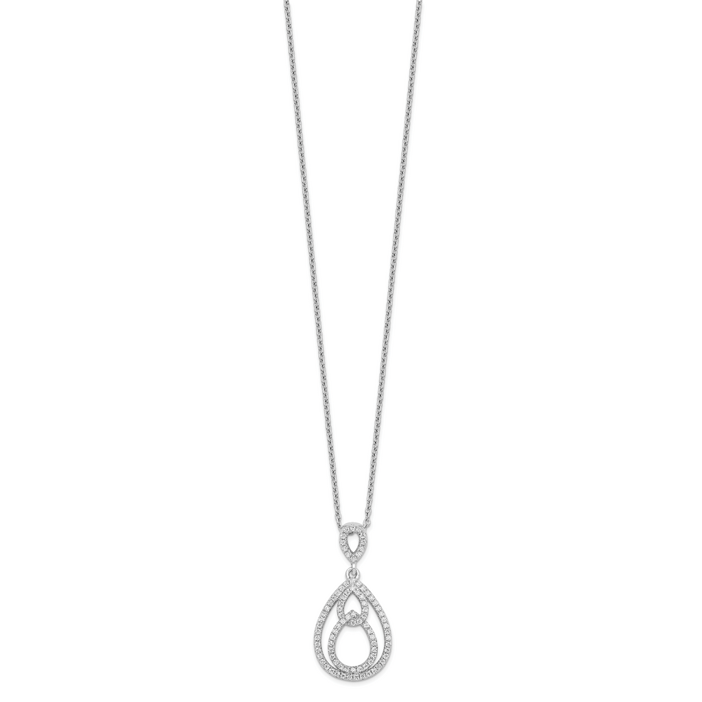 Sophia Jewelers Sterling Silver CZ Teardrop Necklace with Rhodium Polish