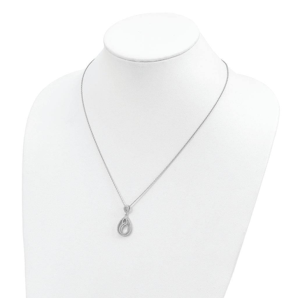 Sophia Jewelers Sterling Silver CZ Teardrop Necklace with Rhodium Polish