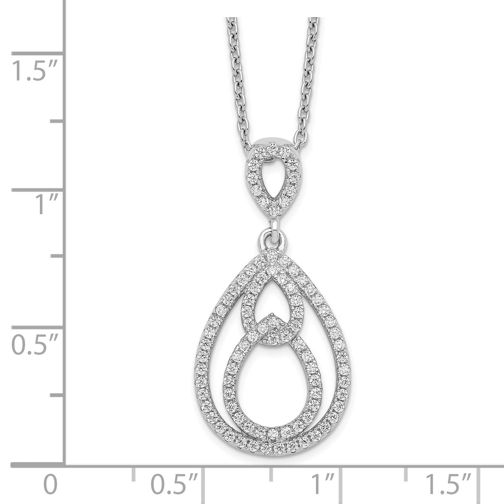 Sophia Jewelers Sterling Silver CZ Teardrop Necklace with Rhodium Polish