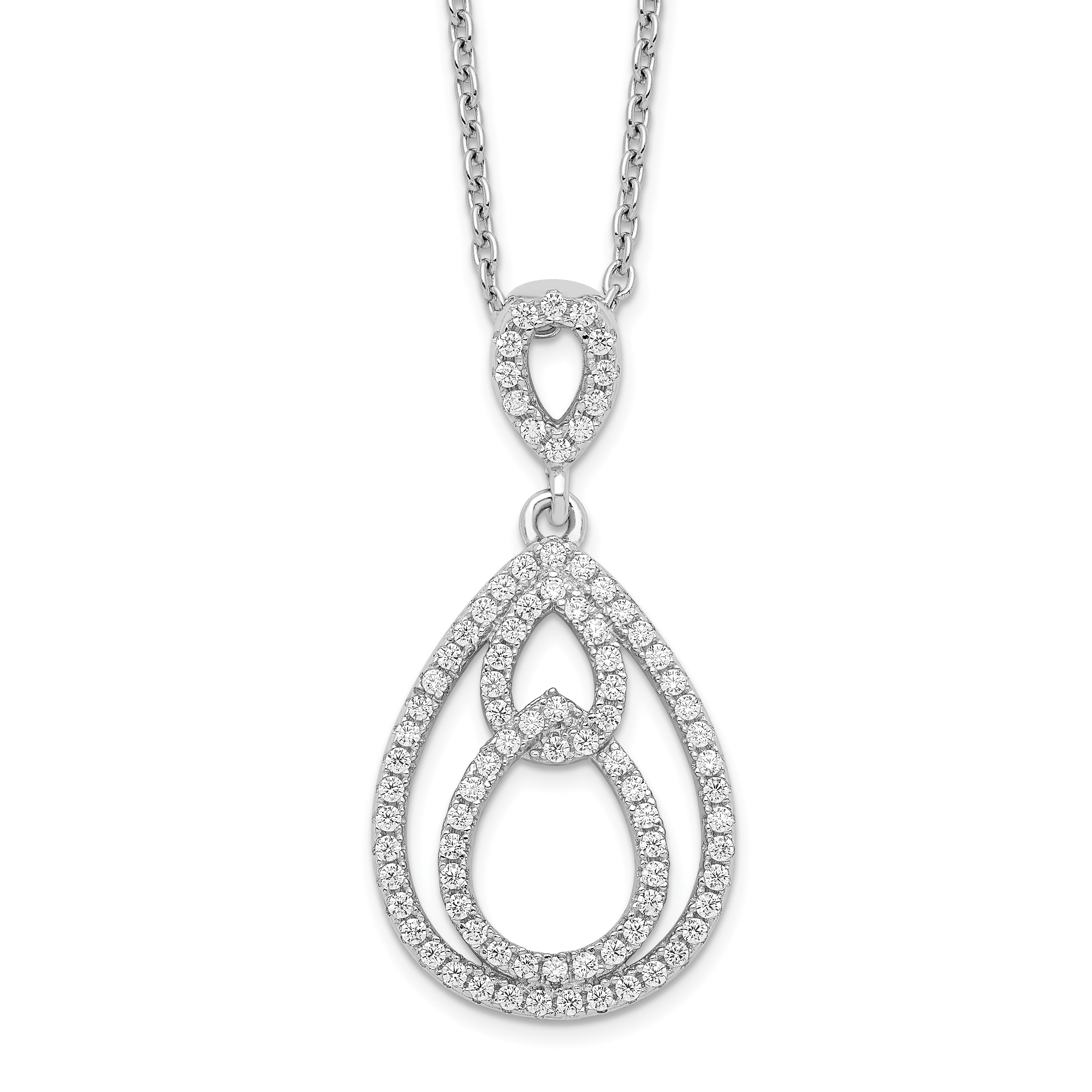 Brilliant Embers Sterling Silver Rhodium-plated 88 Stone 18 inch Pav‚ CZ Teardrop Necklace with 2 Inch Extender Main image