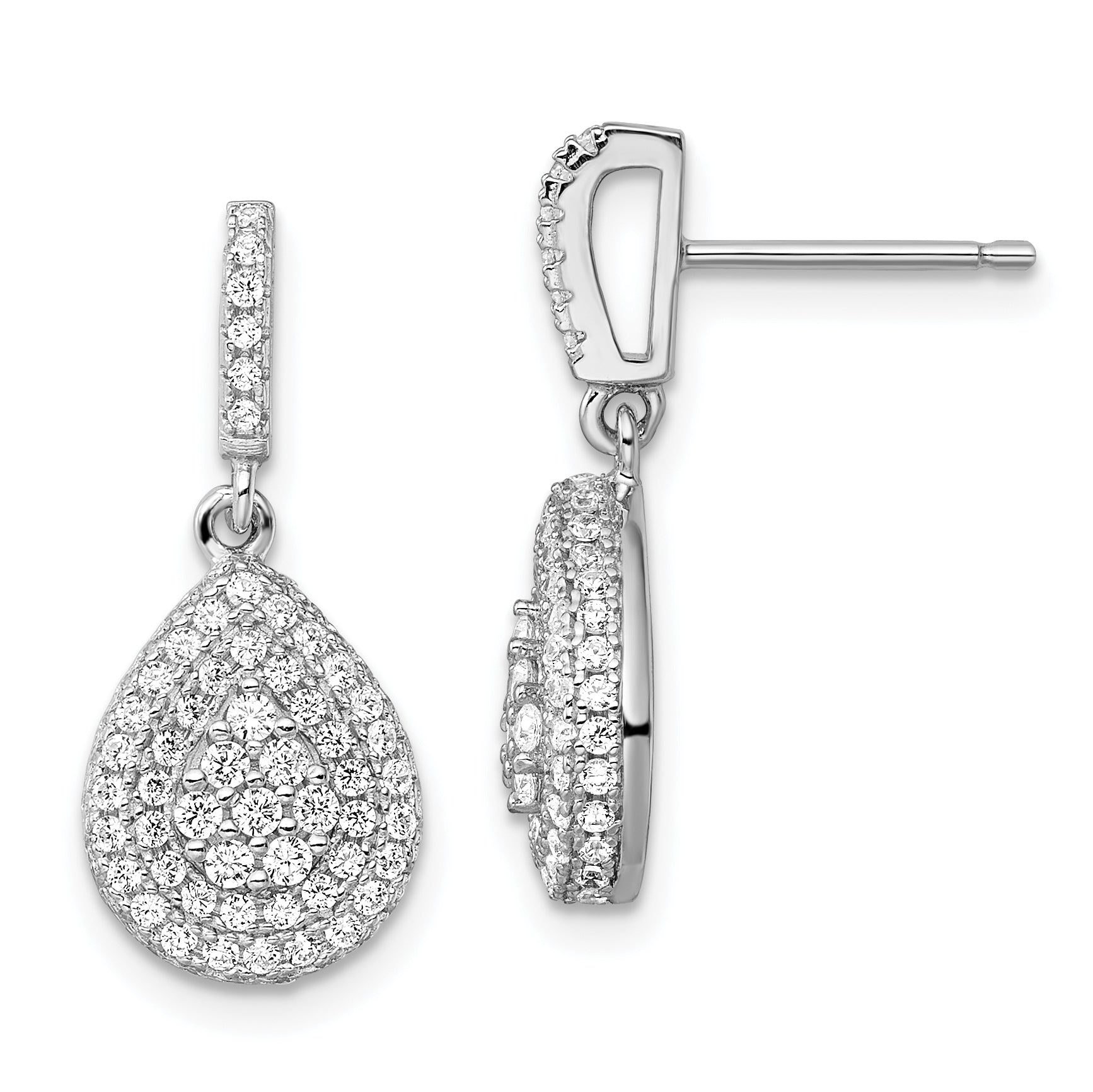 Brilliant Embers Sterling Silver Rhodium-plated 164 Stone Micro Pav‚ CZ Teardrop Dangle Post Earrings Main image