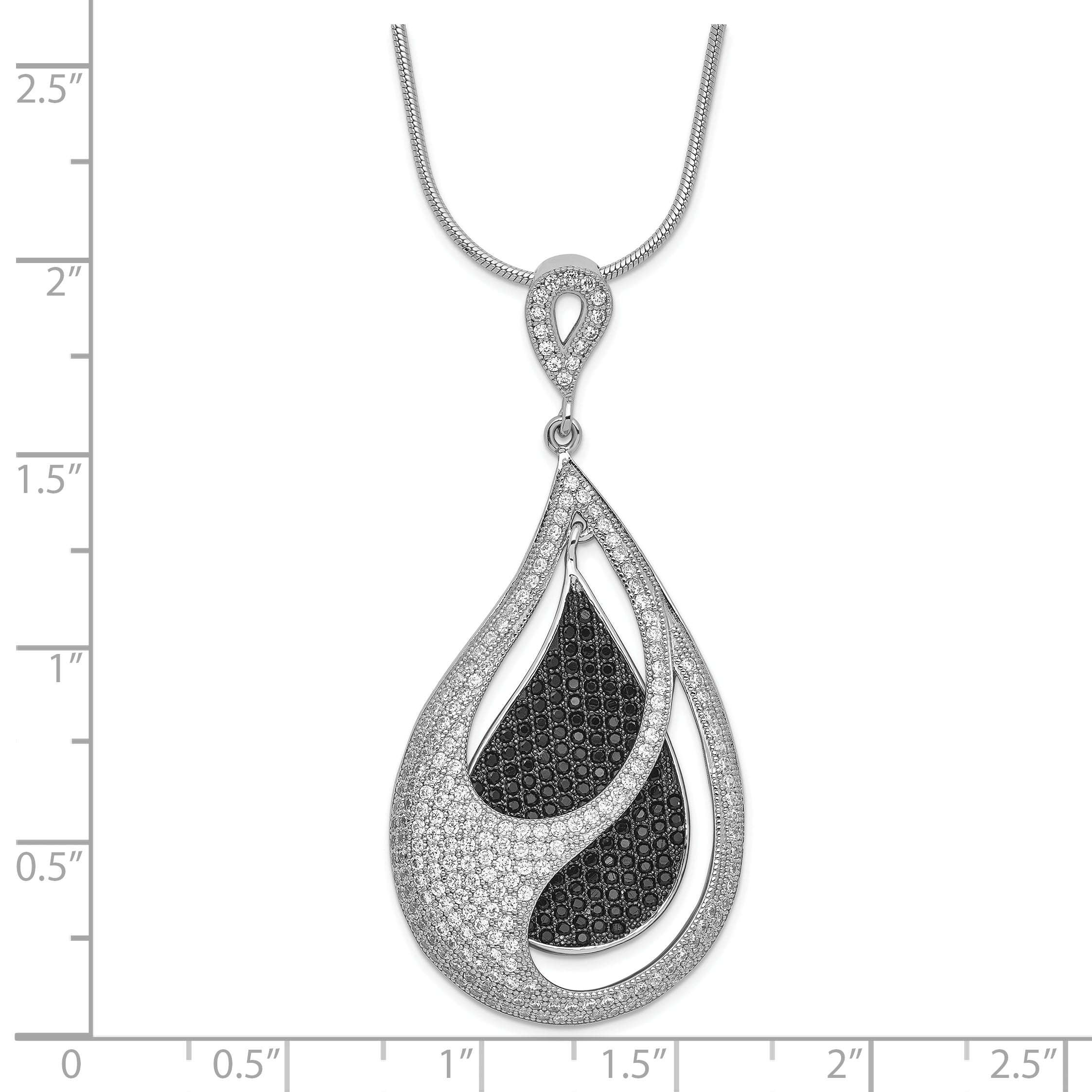 Sterling Silver 925 Teardrop Necklace with Multicolor CZ and Polished Finish