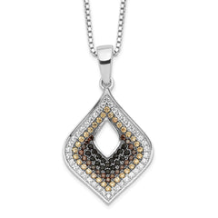 Brilliant Embers Sterling Silver Rhodium-plated 109 Stone 18 inch Micro Pav‚ Black and White CZ Necklace with 2 Inch Extender