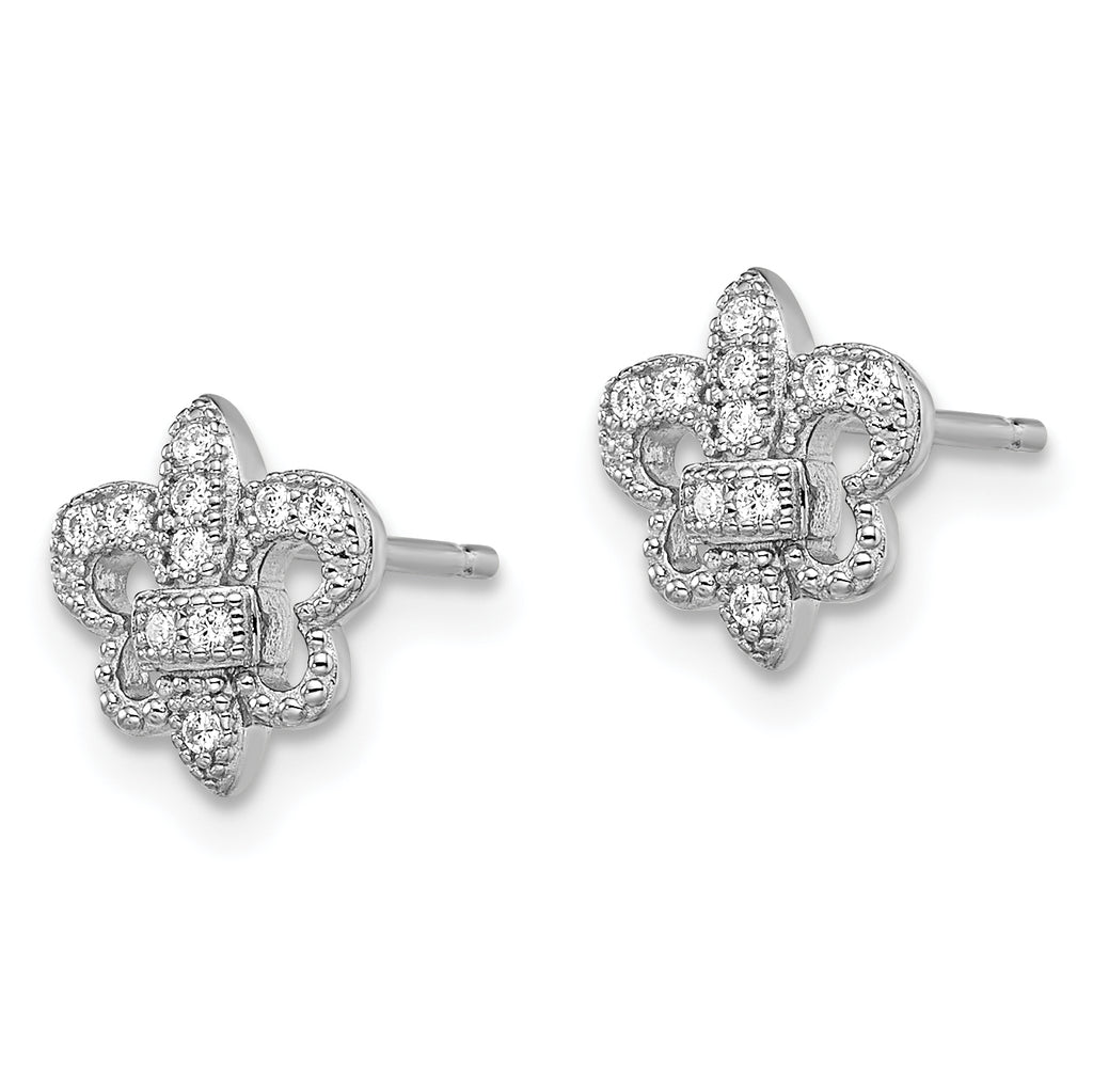 Sophia Jewelers Sterling Silver CZ Fleur De Lis Earrings Polished Elegance