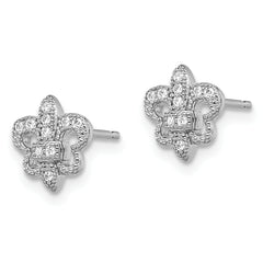 Sophia Jewelers Sterling Silver CZ Fleur De Lis Earrings Polished Elegance