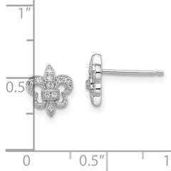 Sophia Jewelers Sterling Silver CZ Fleur De Lis Earrings Polished Elegance