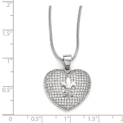 Sterling Silver & CZ Brilliant Embers Heart Fleur De Lis Necklace