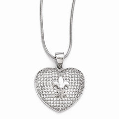 Sterling Silver & CZ Brilliant Embers Heart Fleur De Lis Necklace