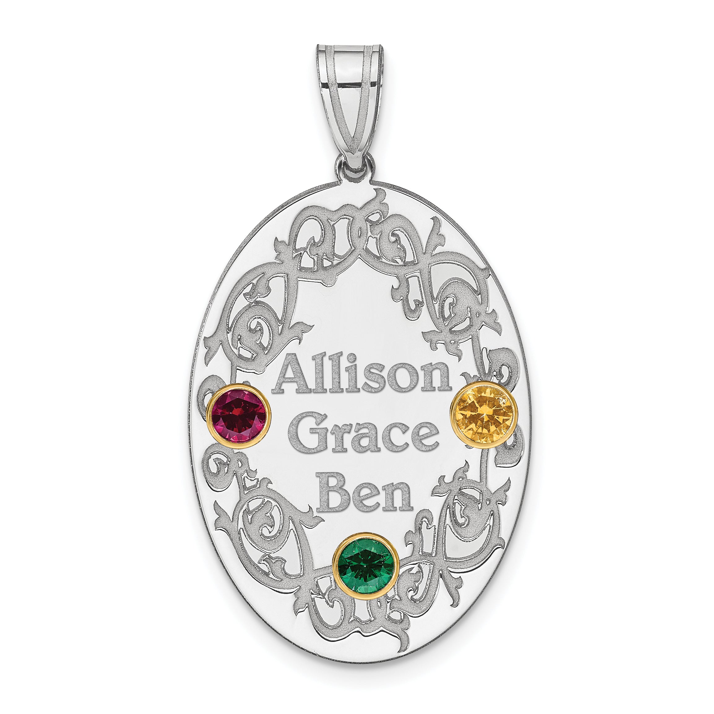 Sterling Silver Rhodium-plated/14k Bezel Crystal Family Pendant Main image